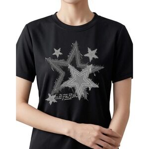 NWOT Star Graphic Tee Women Small Black Excellent Distressed Celestial Top